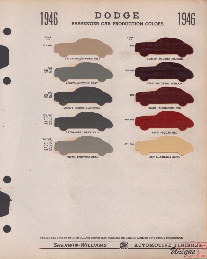 1946 Dodge Paint Charts Williams 2